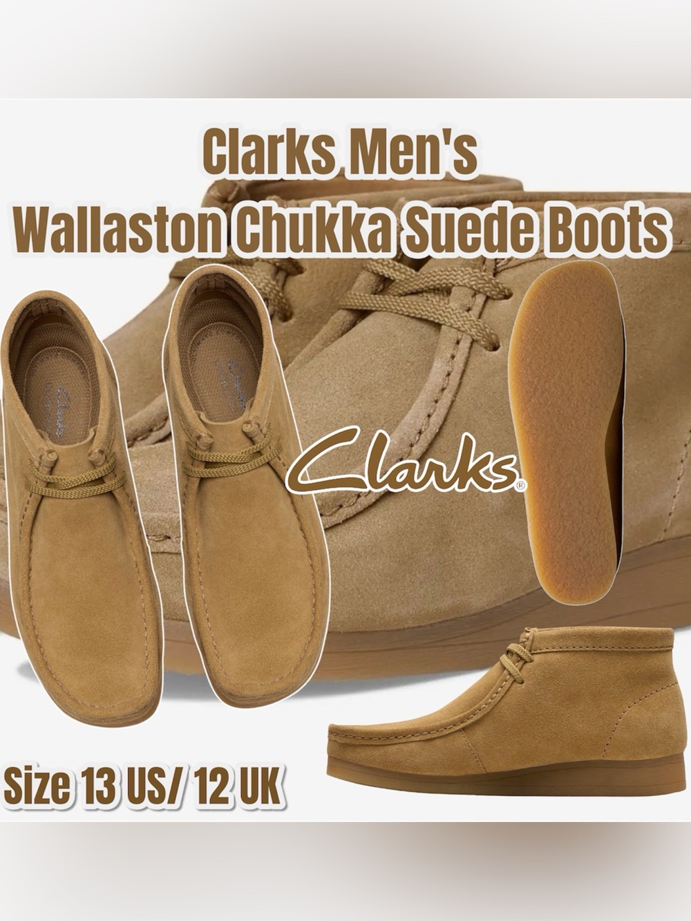 Clarks Men's Chukka Suede Boots - Tan, Size 13
